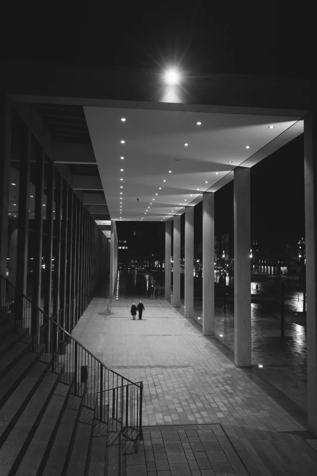 Couple walking at night